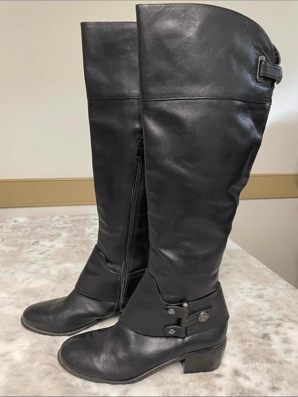 Arthur Chiang Women's Black Tall Leather Heeled Boots